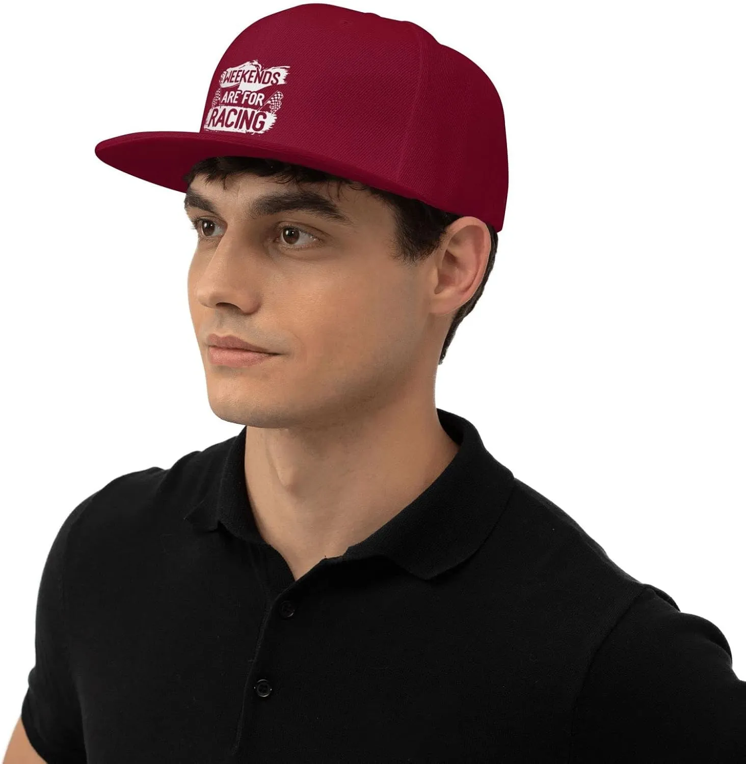 Car Race Bike Racing Racer Flat Brim Baseball Cap,Classic Snapback Hat Adjustable Trucker Hat for Men & Women,Black