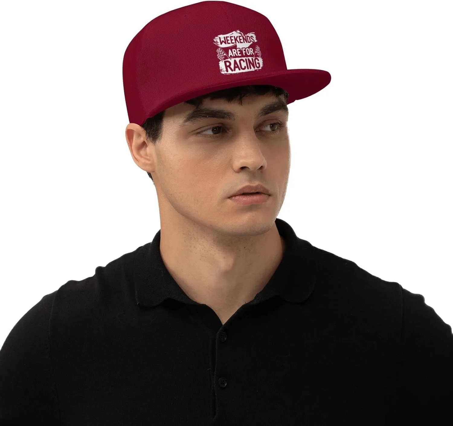 Car Race Bike Racing Racer Flat Brim Baseball Cap,Classic Snapback Hat Adjustable Trucker Hat for Men & Women,Black