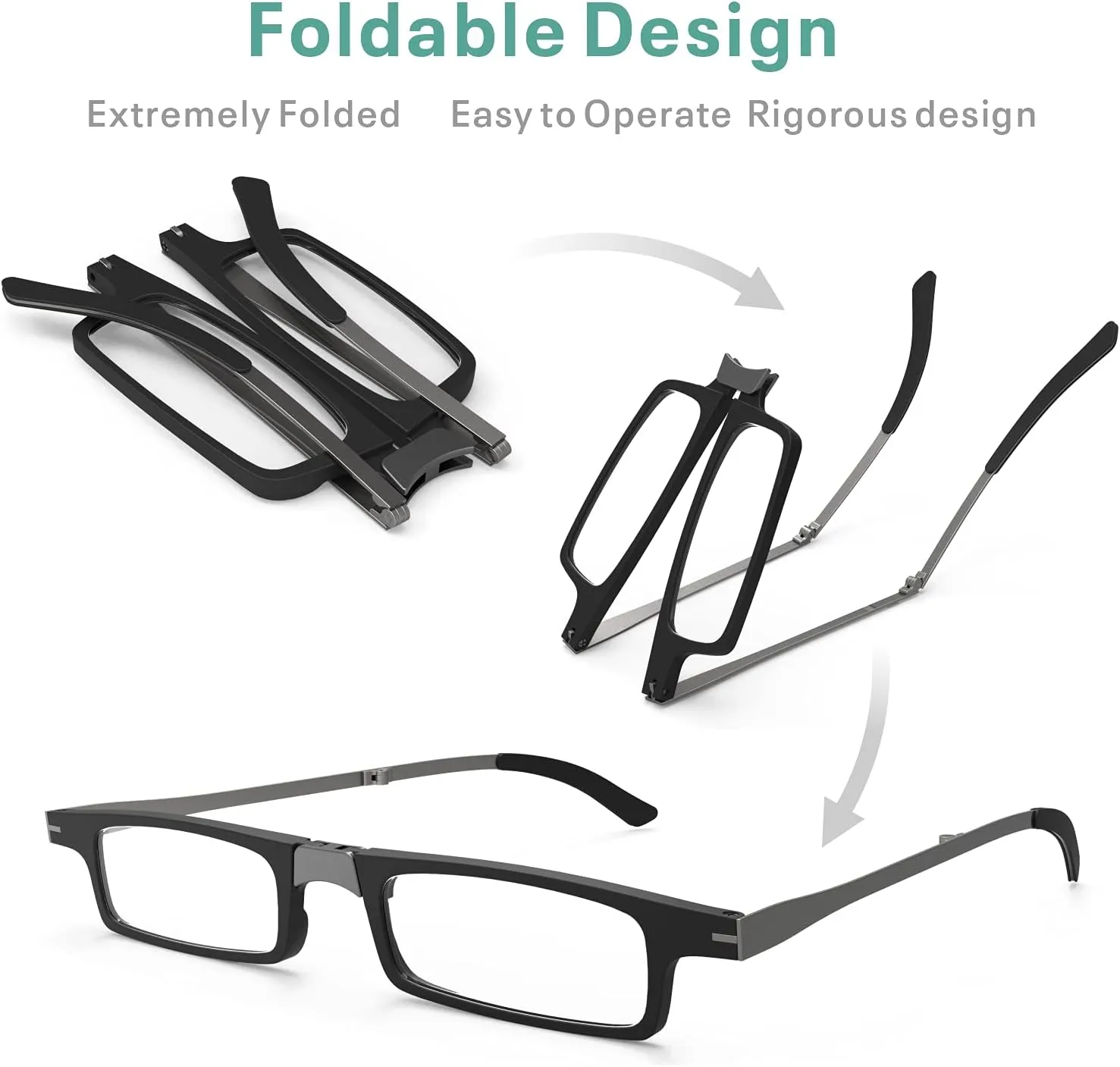 Case Upgrade Ultra-light and Thin Foldable Reading Glasses Folding Readers for Men Women Compact Portable Rectangle Eyewear Case (Black, 1.75)