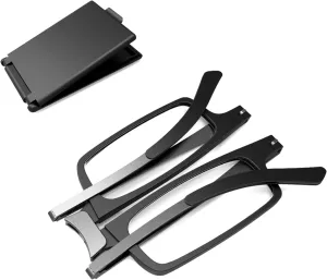 Case Upgrade Ultra-light and Thin Foldable Reading Glasses Folding Readers for Men Women Compact Portable Rectangle Eyewear Case (Black, 1.75)