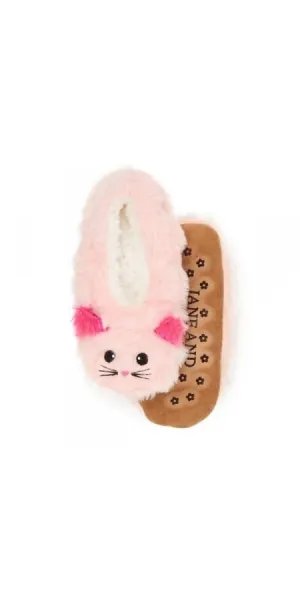 Cat Faux Fur Sherpa Lined Critter Ballerina Slipper - Pink