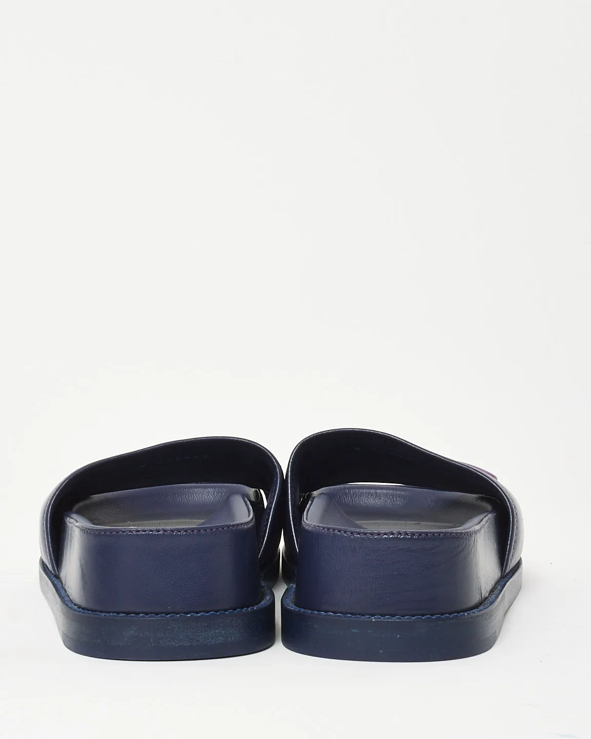 Chanel Navy Leather Multi CHA-NEL Mule Sandals - 37