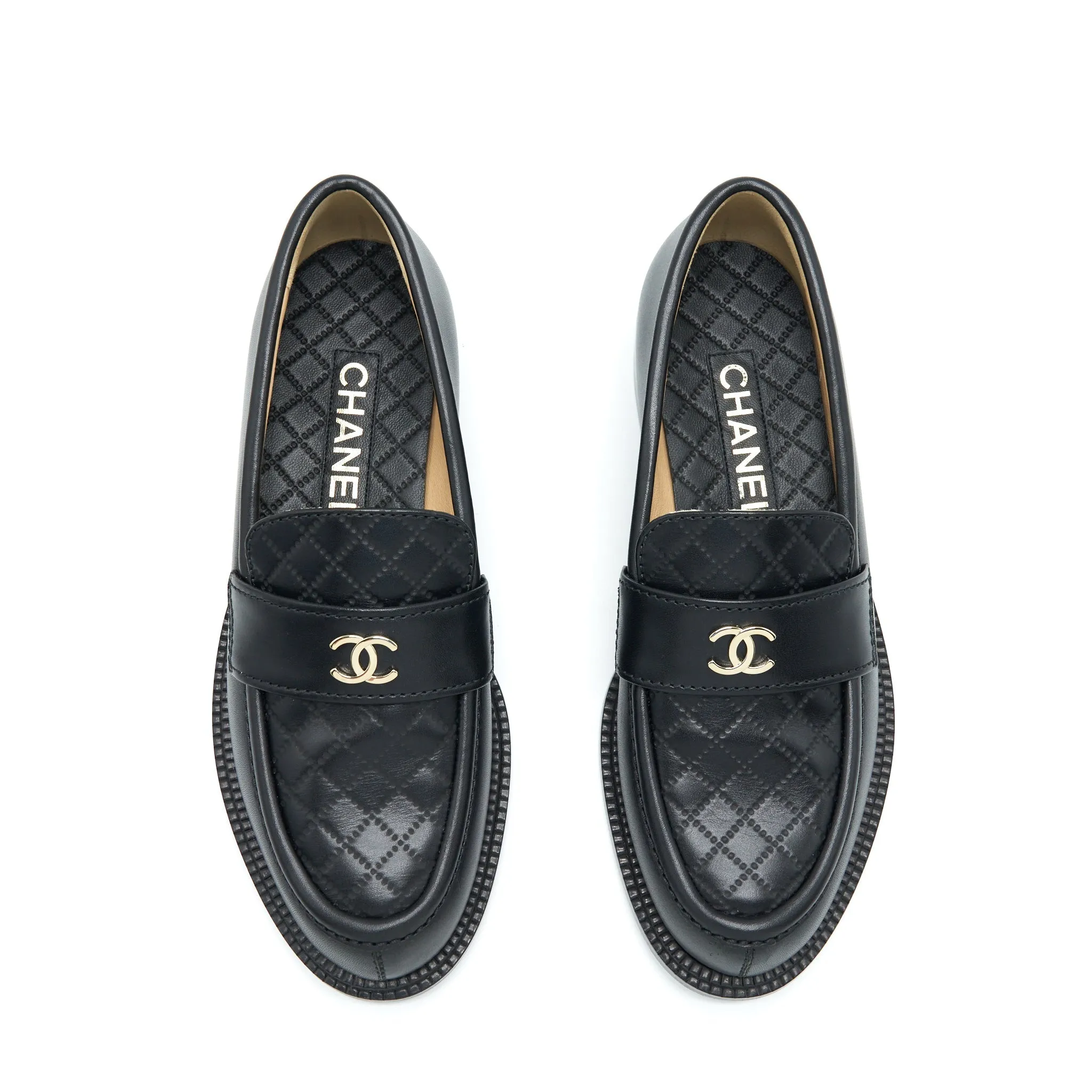 Chanel Size 38 Quilted Loafer Black LGHW