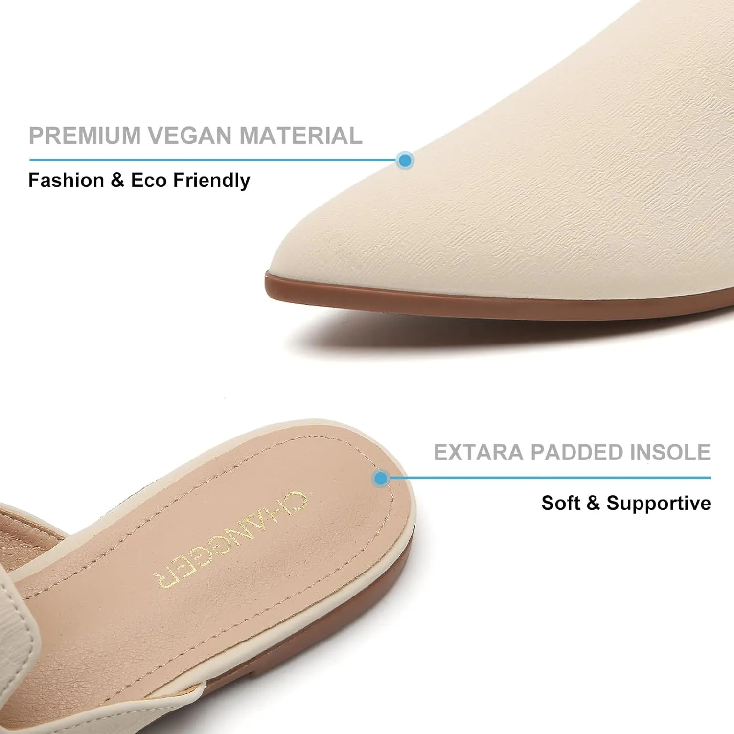 CHANGGER Working Mules for Women Flats Closed Pointed Toe Backless Slip on Slides Business Casual Shoes
