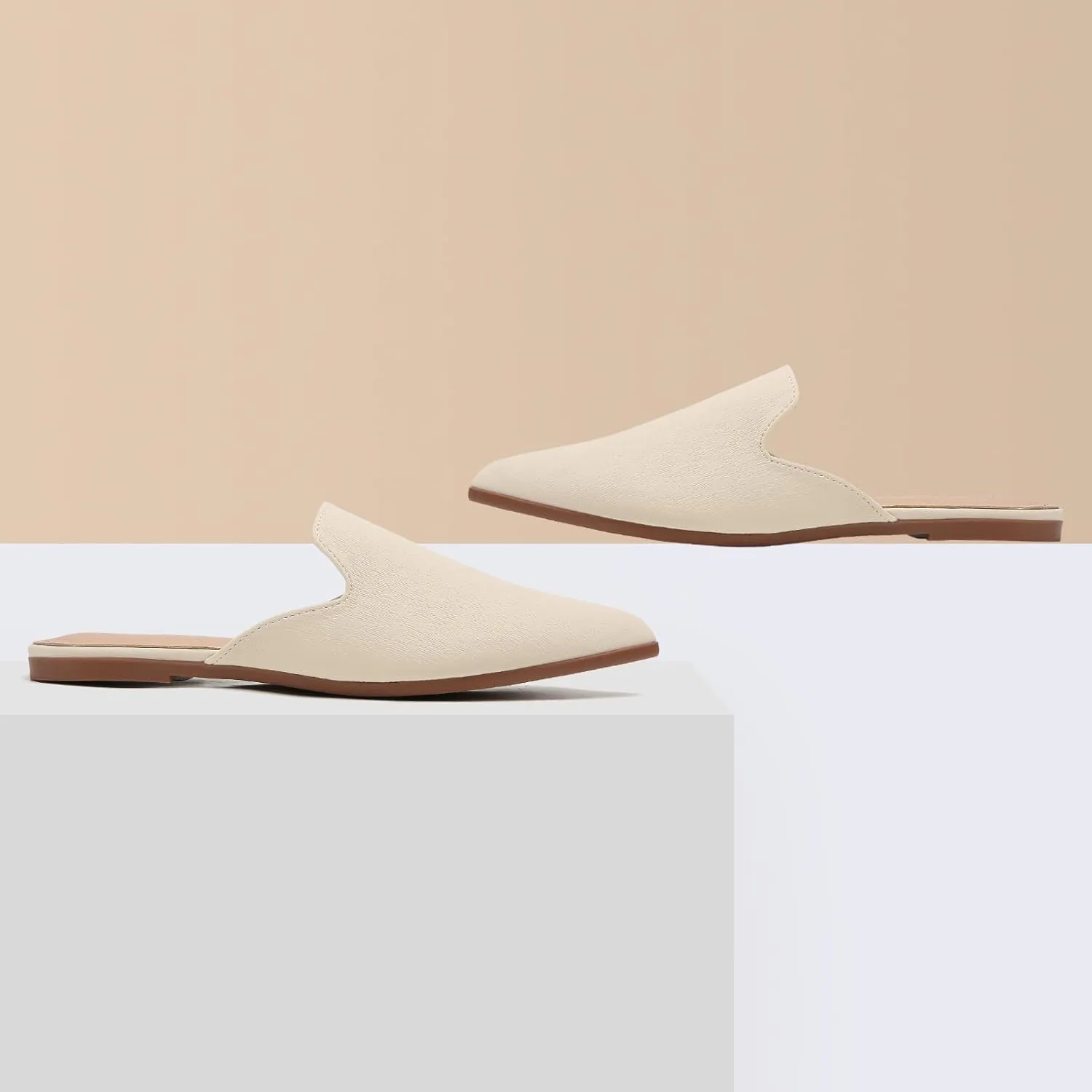 CHANGGER Working Mules for Women Flats Closed Pointed Toe Backless Slip on Slides Business Casual Shoes