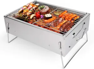 Charcoal BBQ Grill, Portable Barbecue Grill Folding Outdoor Grill, Tabletop Stainless Steel Small Grill for Camping Outdoor Party Cooking Hiking Picnics Beach Patio Backy