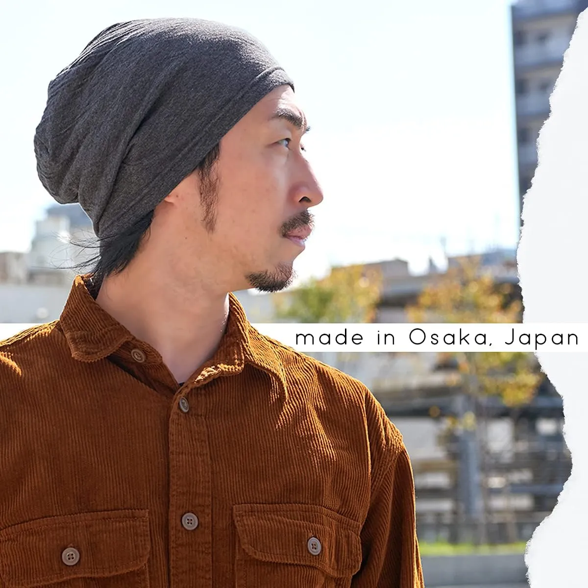 CHARM Womens Organic Cotton Beanie Hat - Mens Slouchy Beanie Made in Japan Chemo Hat