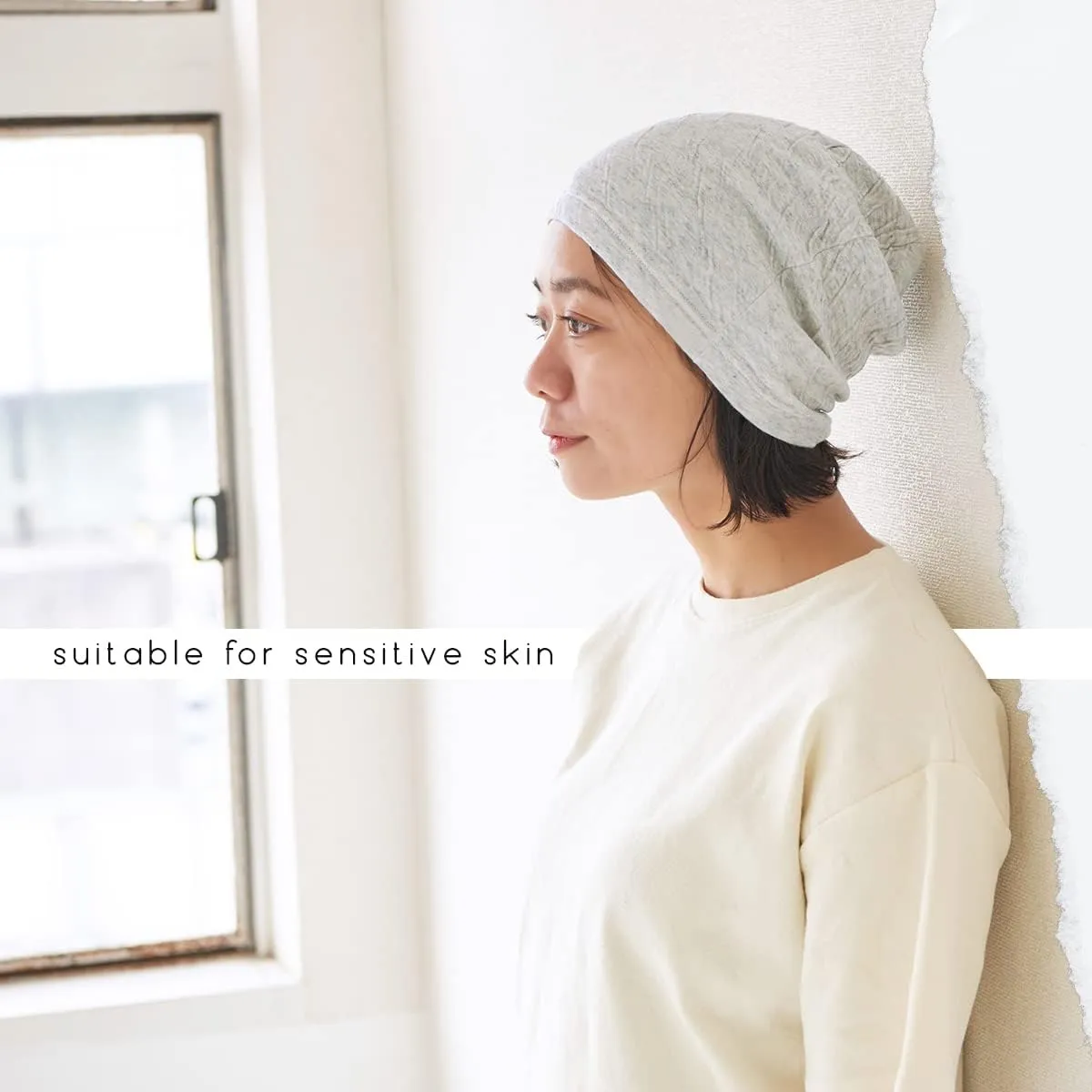 CHARM Womens Organic Cotton Beanie Hat - Mens Slouchy Beanie Made in Japan Chemo Hat