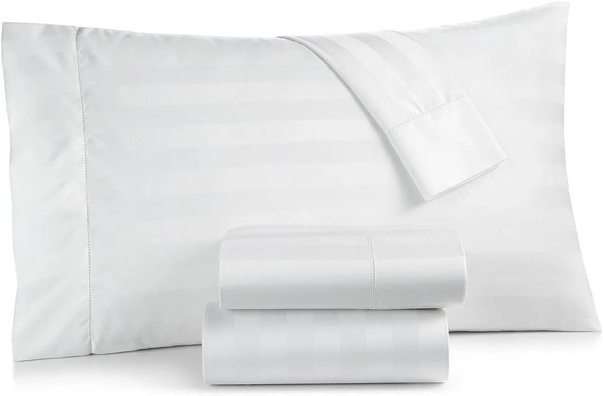 Charter Club Damask Stripe 550 Thread Count Supima Cotton 4 Piece Queen Sheet Set White