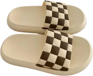 Checkered Slippers for Women Men Checkerboard Open Toe Slides Sandals Indoor House Shoes Soft Thick Sole Slippers Summer Outdoor Slip On Beach Slides Couple Home Slippers