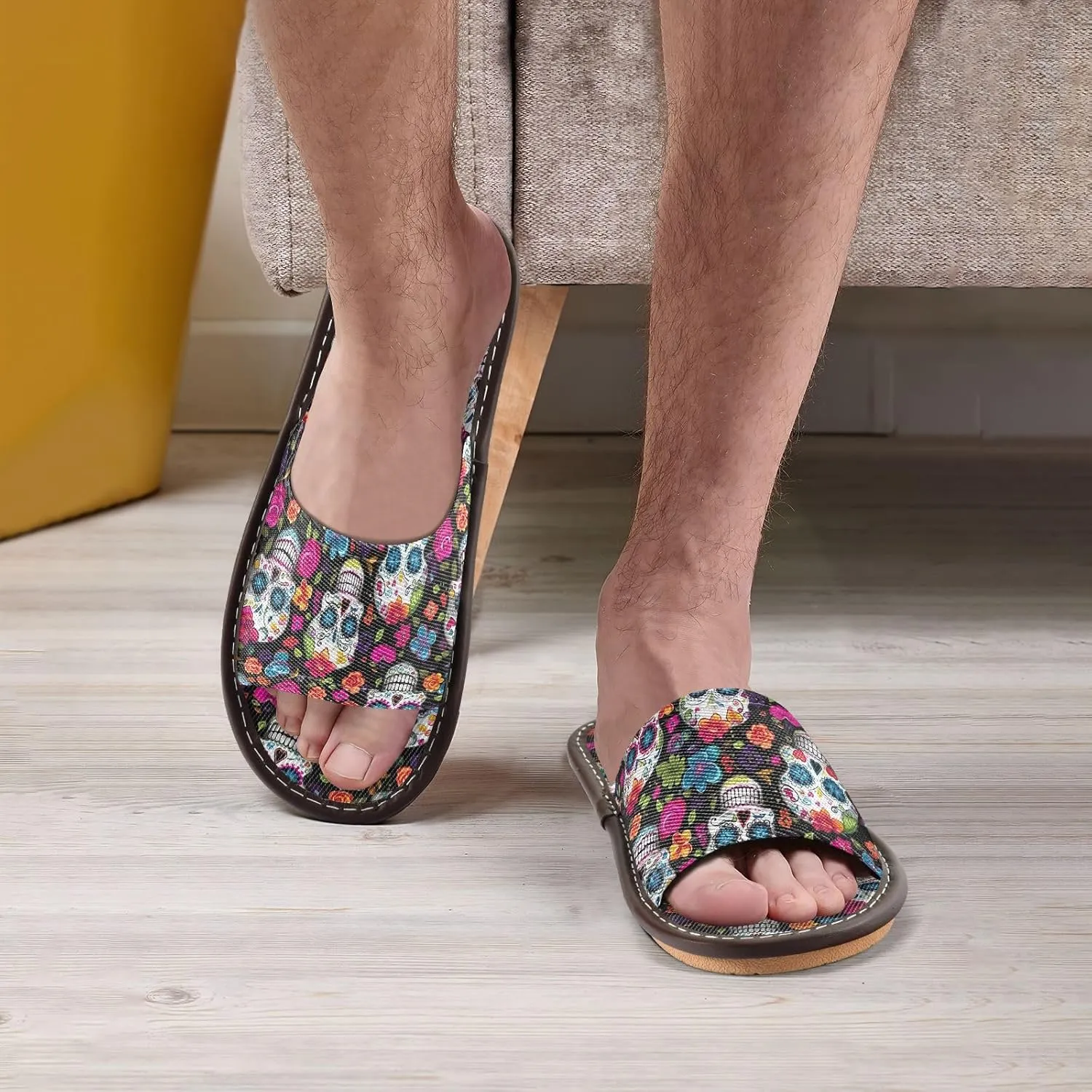 CHIFIGNO Comfy and Durable Open-toe House Shoes for Women's with Non-slip Sole Size 4-5