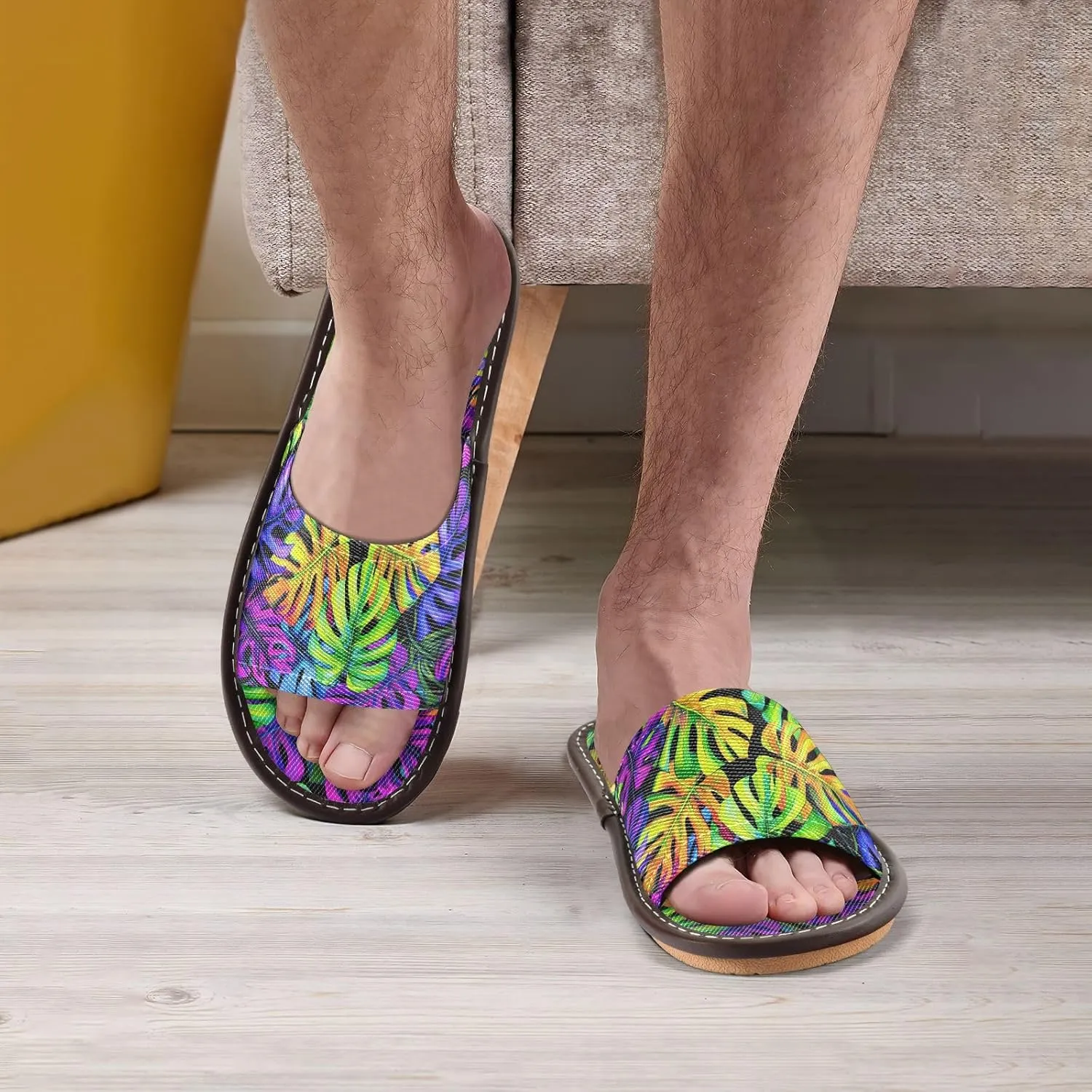 CHIFIGNO Durable Casual House Slippers for Indoor with Non-slip Sole Size 4-5