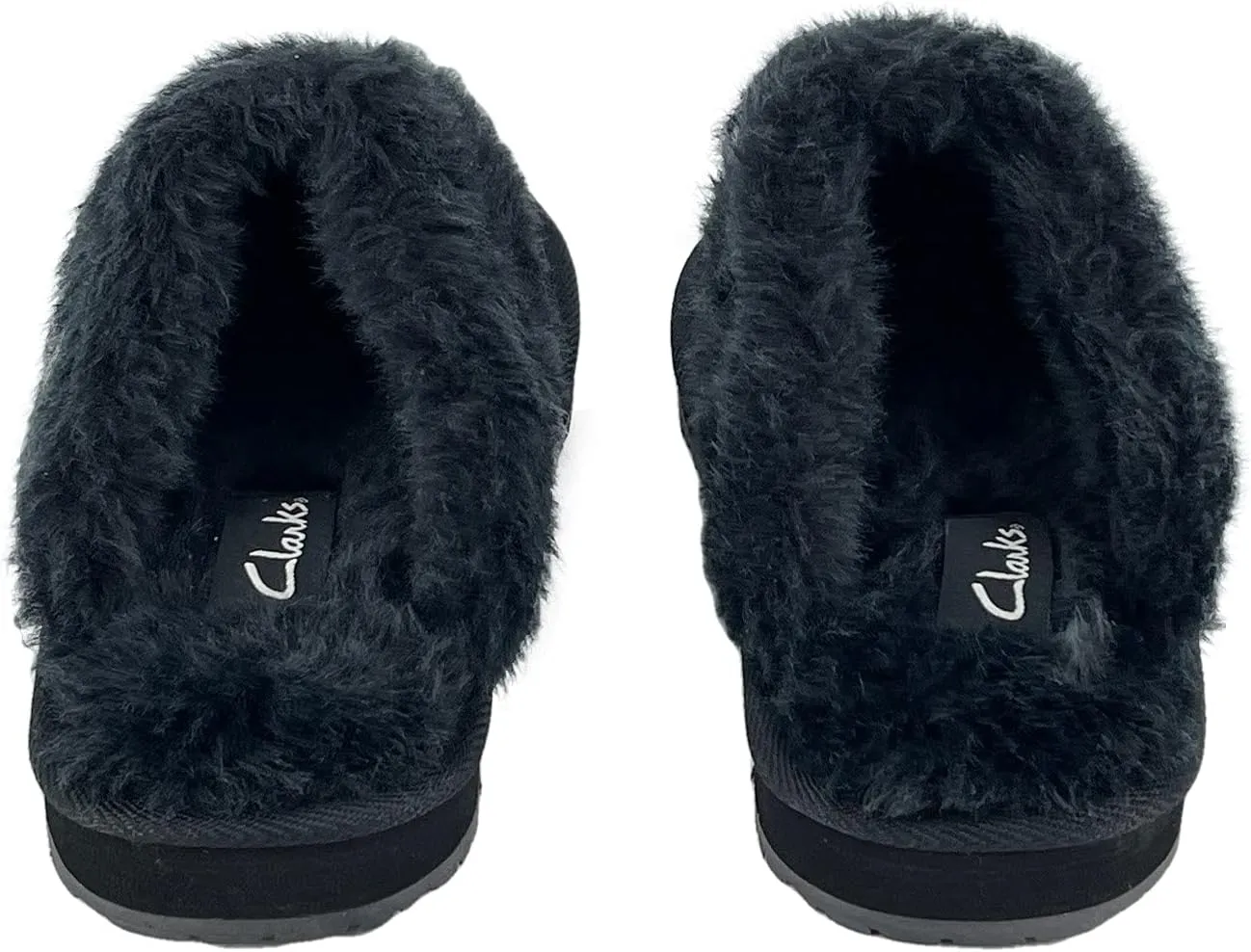 Clarks Womens Open Back Suede Leather Comfort Clog Slipper JMS0583C - Plush Faux Fur Trim - Indoor Outdoor House Slippers For Women