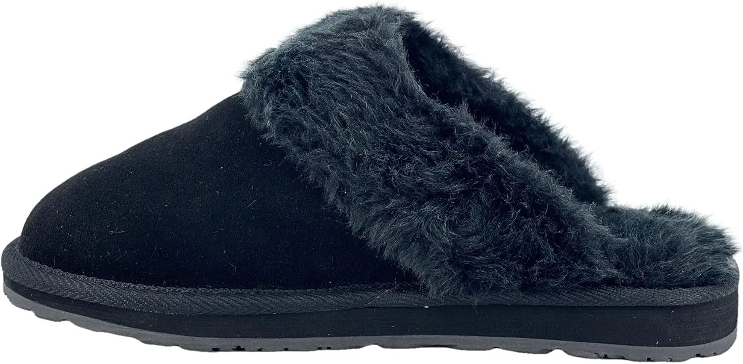 Clarks Womens Open Back Suede Leather Comfort Clog Slipper JMS0583C - Plush Faux Fur Trim - Indoor Outdoor House Slippers For Women