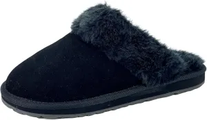 Clarks Womens Open Back Suede Leather Comfort Clog Slipper JMS0583C - Plush Faux Fur Trim - Indoor Outdoor House Slippers For Women