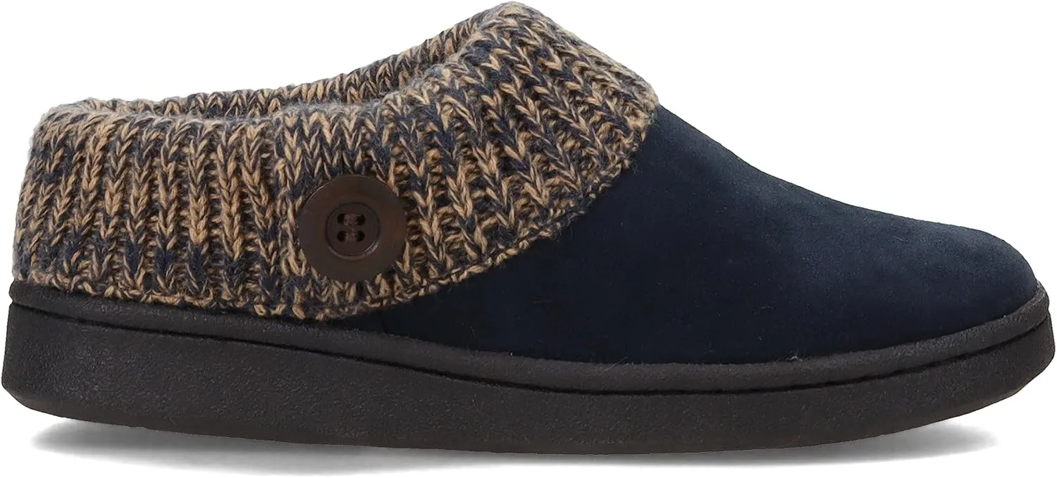 Clarks Womens Slipper Suede Leather Knitted Collar Clog Slippers - Plush Faux Fur Lining