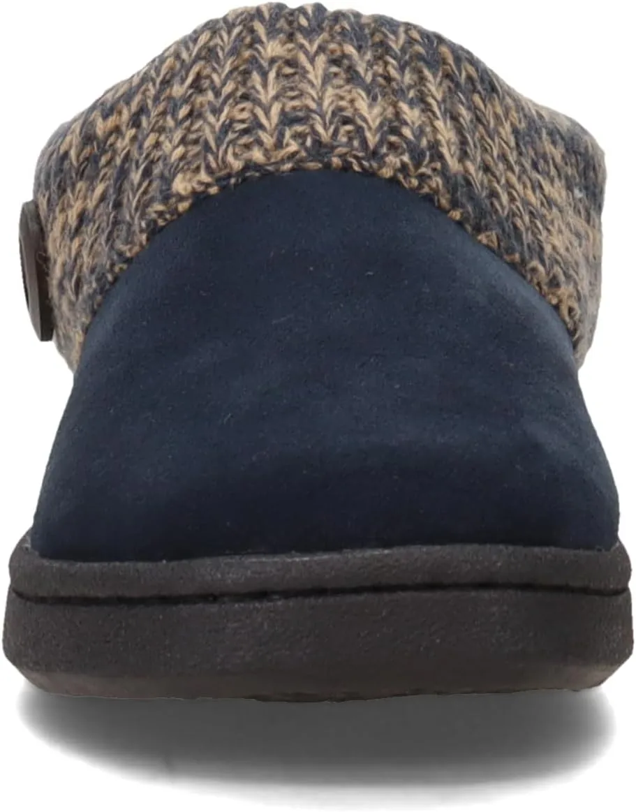 Clarks Womens Slipper Suede Leather Knitted Collar Clog Slippers - Plush Faux Fur Lining
