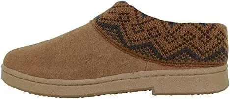 Clarks Womens Slipper Suede Leather Knitted Collar Clog Slippers - Plush Faux Fur Lining