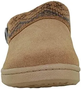 Clarks Womens Slipper Suede Leather Knitted Collar Clog Slippers - Plush Faux Fur Lining