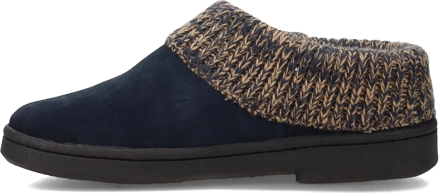 Clarks Womens Slipper Suede Leather Knitted Collar Clog Slippers - Plush Faux Fur Lining