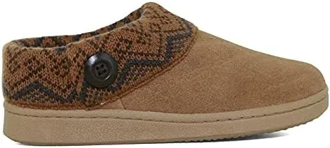 Clarks Womens Slipper Suede Leather Knitted Collar Clog Slippers - Plush Faux Fur Lining