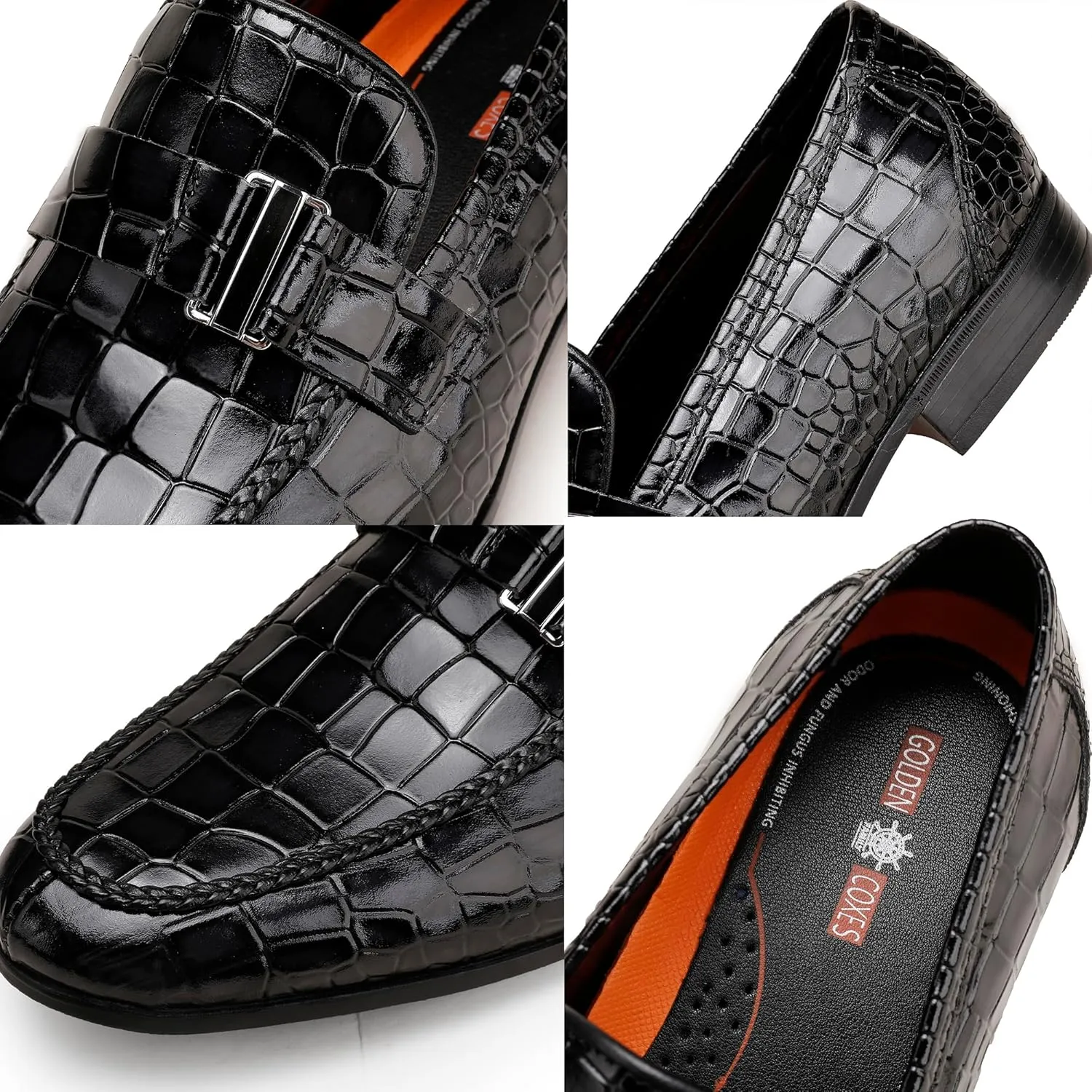 Classic Leather Dress Shoes for Men, Premium Alligator Printed Bussiness Dress Slip on Loafer for Mens