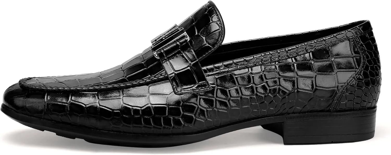 Classic Leather Dress Shoes for Men, Premium Alligator Printed Bussiness Dress Slip on Loafer for Mens