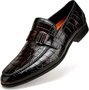 Classic Leather Dress Shoes for Men, Premium Alligator Printed Bussiness Dress Slip on Loafer for Mens