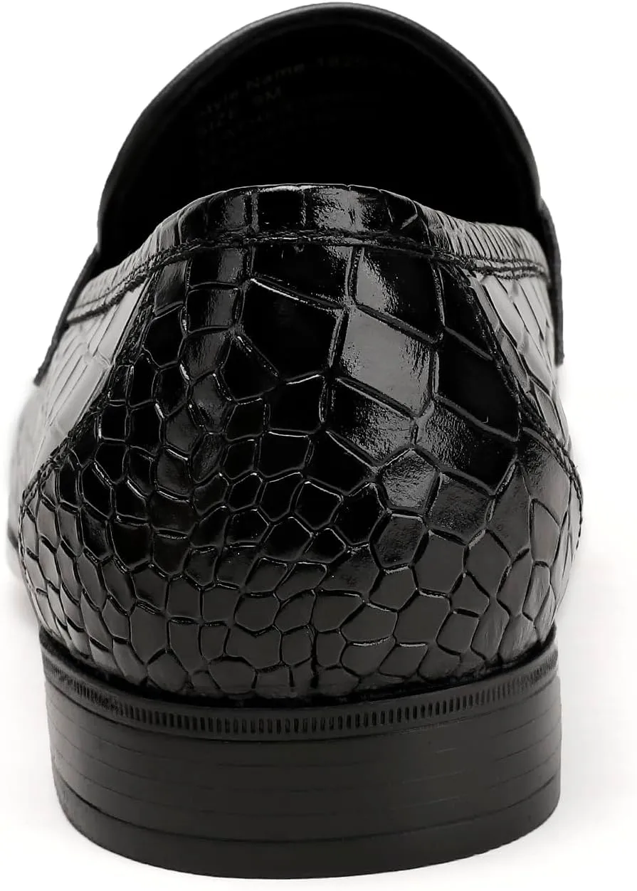 Classic Leather Dress Shoes for Men, Premium Alligator Printed Bussiness Dress Slip on Loafer for Mens