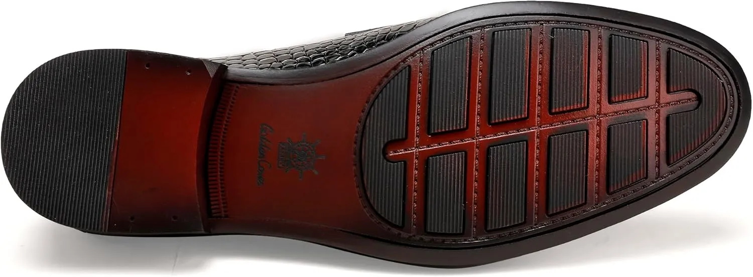 Classic Leather Dress Shoes for Men, Premium Alligator Printed Bussiness Dress Slip on Loafer for Mens