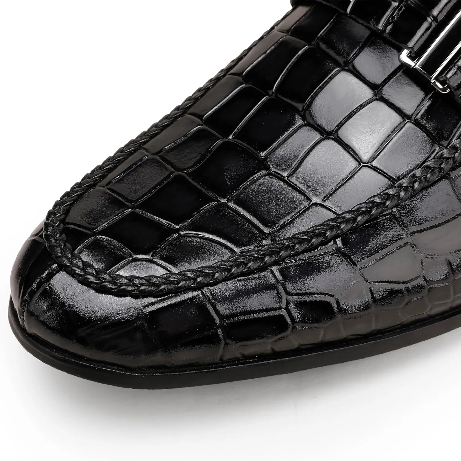 Classic Leather Dress Shoes for Men, Premium Alligator Printed Bussiness Dress Slip on Loafer for Mens