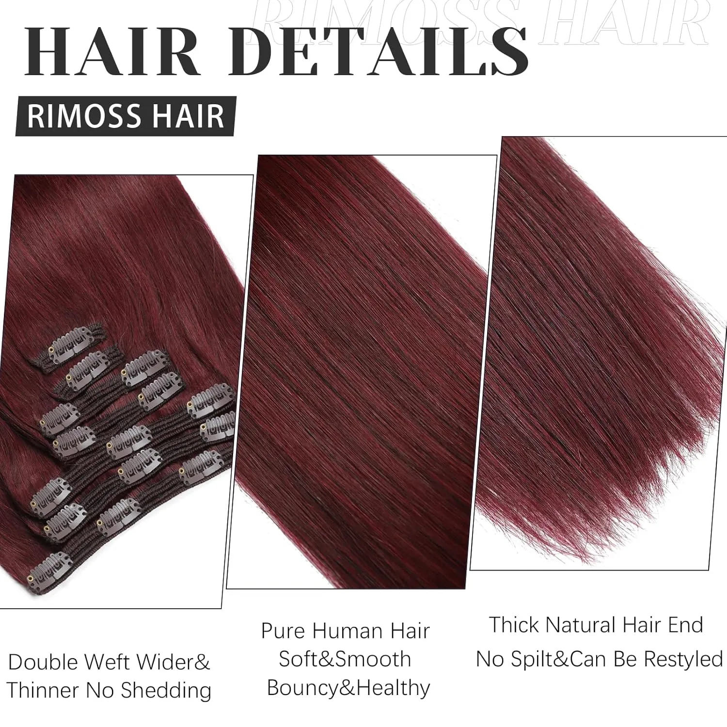 Clip in Hair Extensions Real Human Hair - 150g 18 Inch 7pcs, Burgundy Red Color - Premium Soft Human Hair Clip in Extensions Straight Double Weft for Women (#99J 18 Inch)