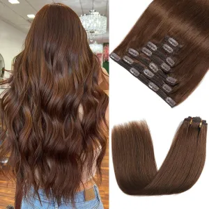 Clip in Hair Extensions Real Human Hair - 150g 18 Inch 7pcs, Chocolate Brown Color - Premium Soft Remy Hair Extensions Real Human Hair Clip ins Straight for Women (#4 18 Inch)