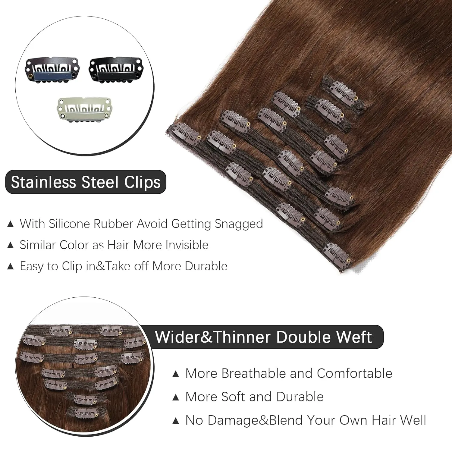Clip in Hair Extensions Real Human Hair - 150g 18 Inch 7pcs, Chocolate Brown Color - Premium Soft Remy Hair Extensions Real Human Hair Clip ins Straight for Women (#4 18 Inch)