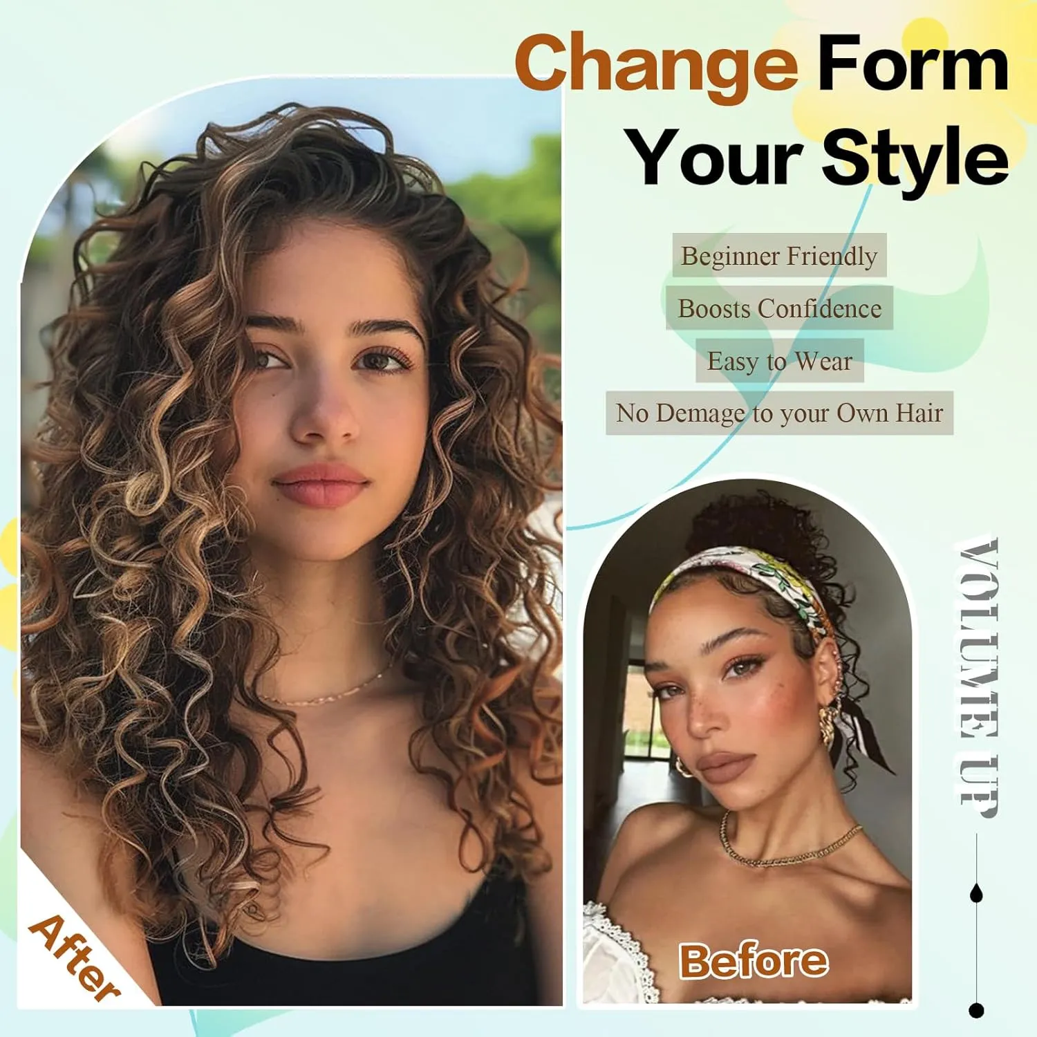 Clip in Hair Extensions,LEOSA 4PCS 16 inch Curly Hair Extensions Short Soft Natural Hairpiece Lace Weft Curly Wave Clip Ins Extensions Invisible for Women,Dark Almond brown