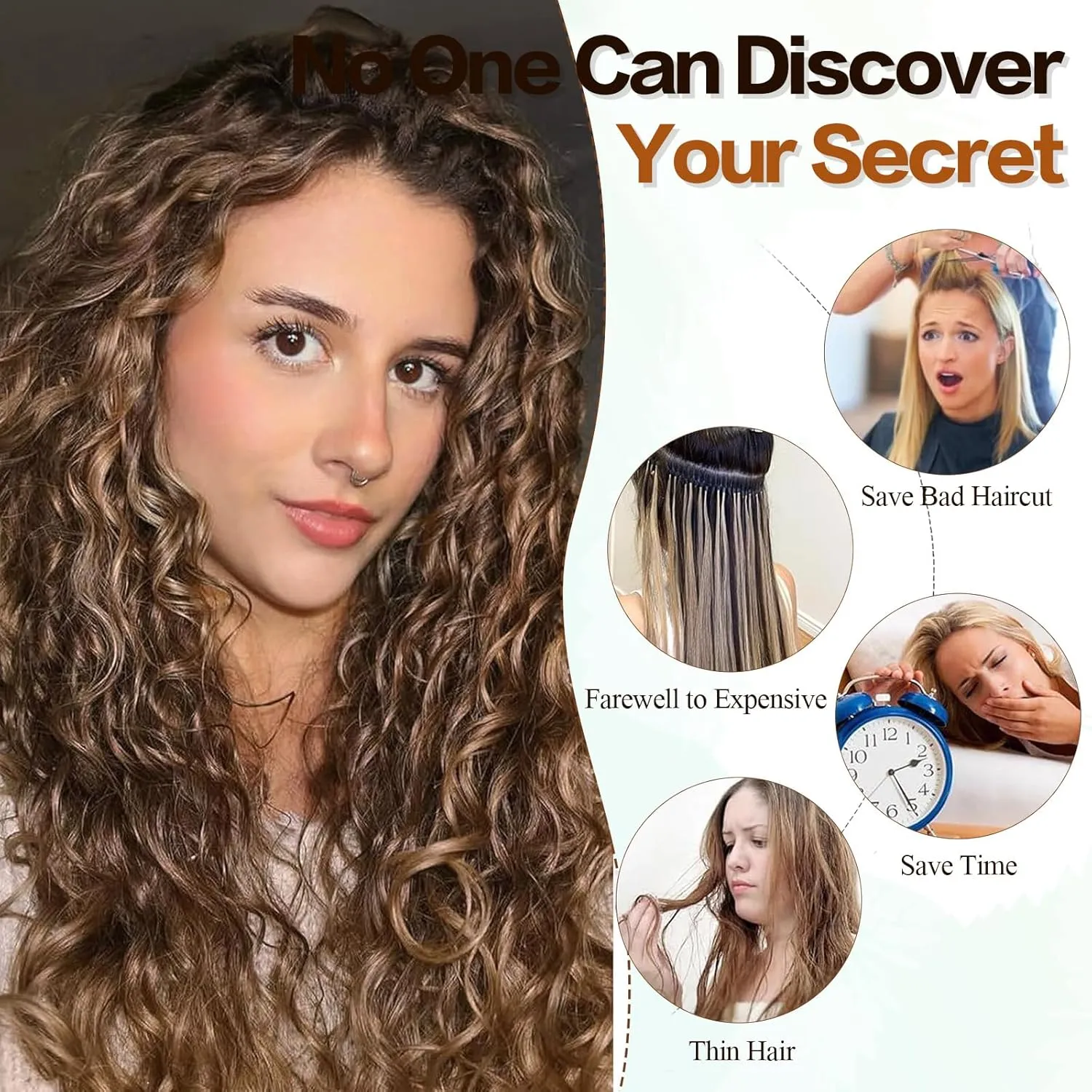 Clip in Hair Extensions,LEOSA 4PCS 16 inch Curly Hair Extensions Short Soft Natural Hairpiece Lace Weft Curly Wave Clip Ins Extensions Invisible for Women,Dark Almond brown