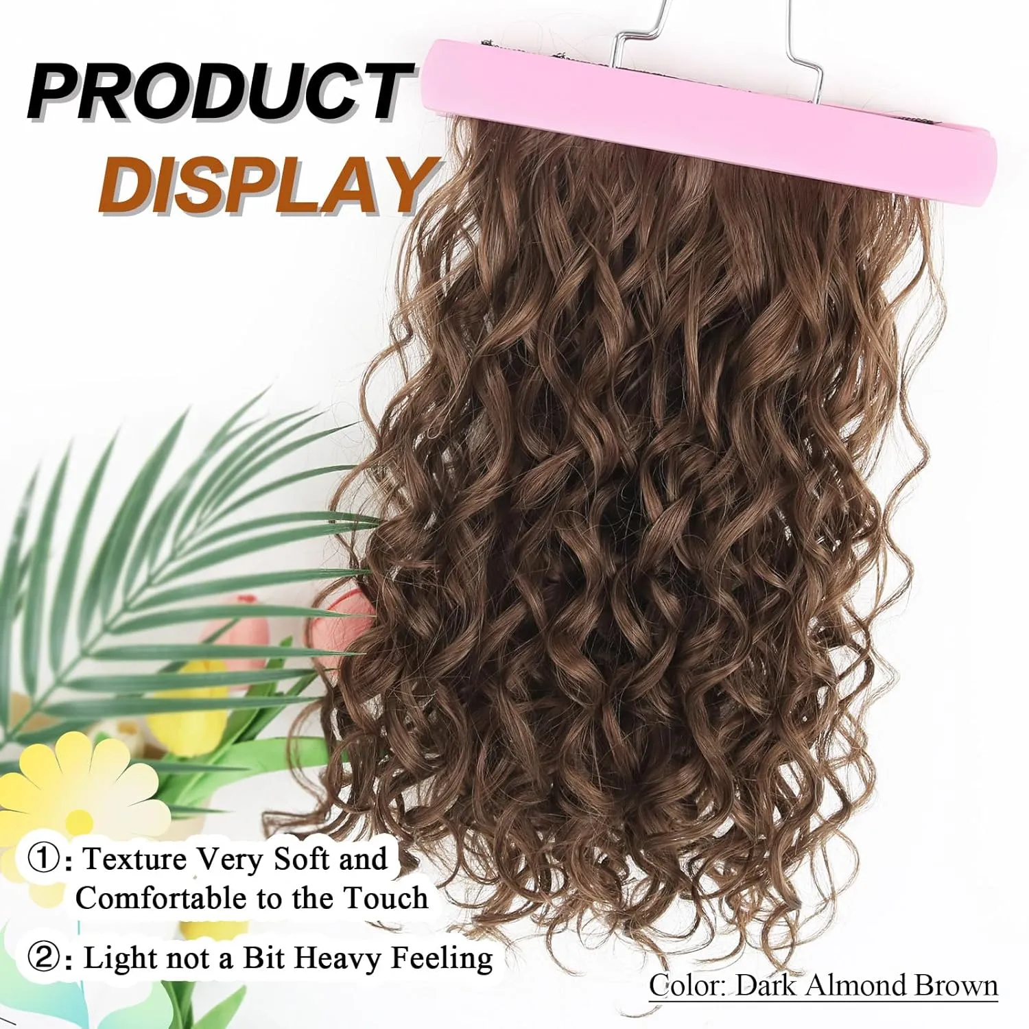 Clip in Hair Extensions,LEOSA 4PCS 16 inch Curly Hair Extensions Short Soft Natural Hairpiece Lace Weft Curly Wave Clip Ins Extensions Invisible for Women,Dark Almond brown