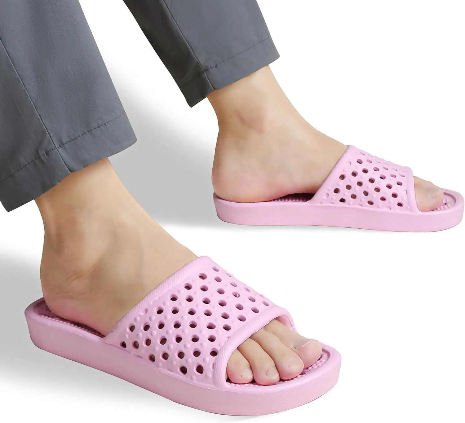 clootess Shower Shoes Slide for Men and Women Holes Bath Slipper Bathroom Sandal Pool Gym College Dorm Non-Slip