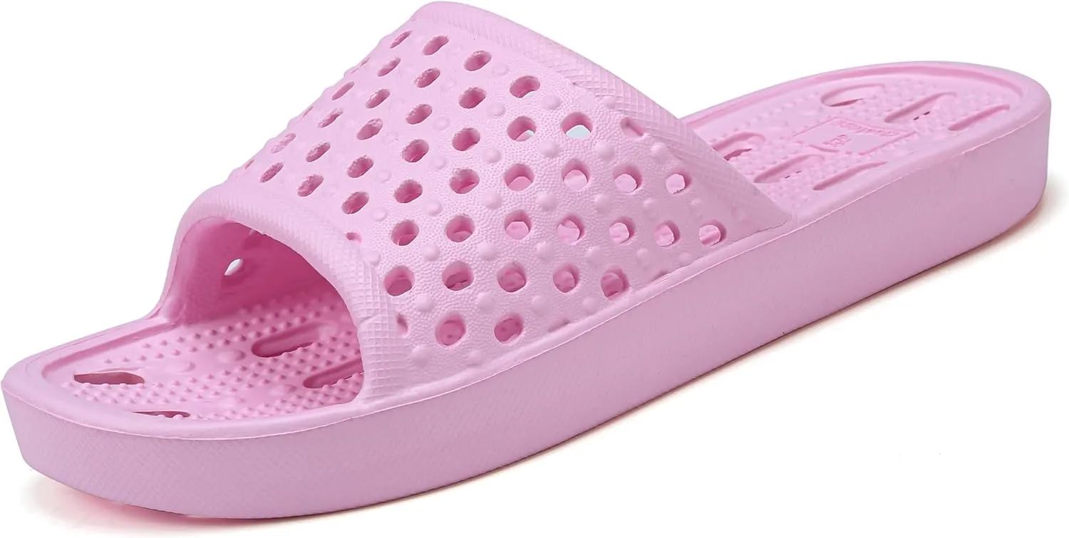 clootess Shower Shoes Slide for Men and Women Holes Bath Slipper Bathroom Sandal Pool Gym College Dorm Non-Slip
