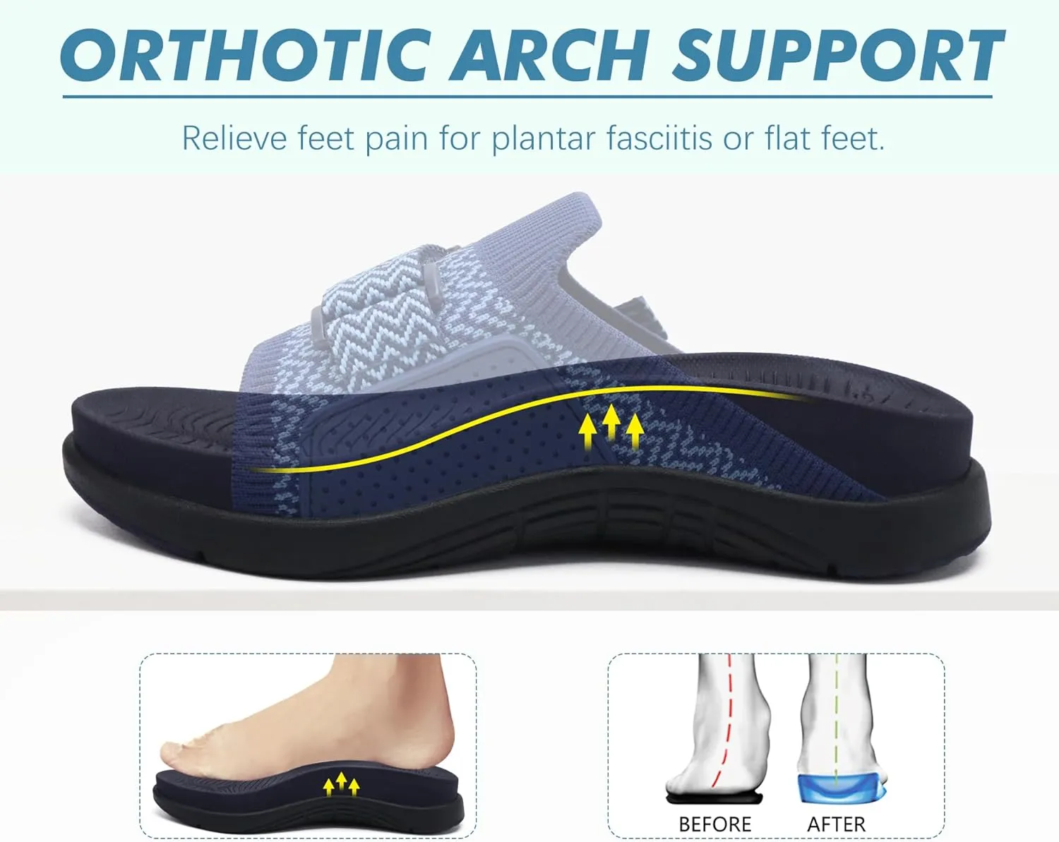 COFACE Women’s Orthotic Sandals Comfortable Plantar Fasciitis Arch Support Sandal Slippers Ladies Fashion Fabric Kint Slides Sandals with Lightweight Athletic Soft Cushion Footbed (US Size 5-11)
