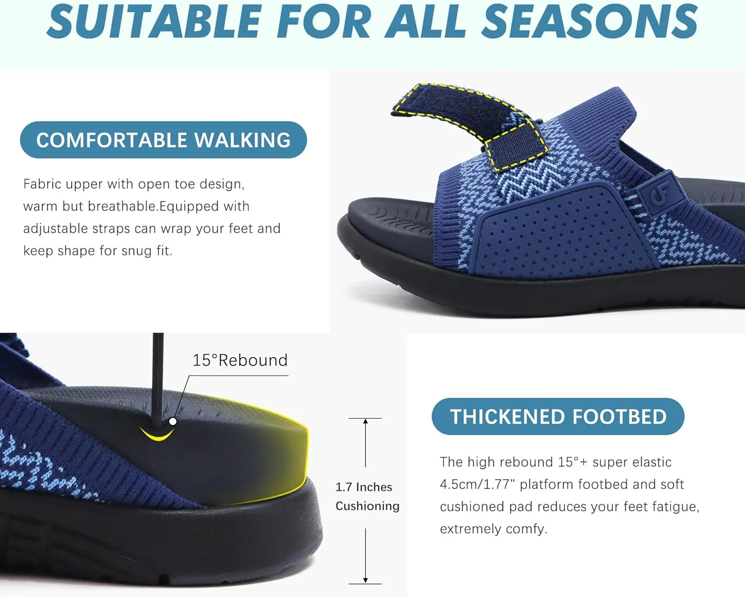 COFACE Women’s Orthotic Sandals Comfortable Plantar Fasciitis Arch Support Sandal Slippers Ladies Fashion Fabric Kint Slides Sandals with Lightweight Athletic Soft Cushion Footbed (US Size 5-11)