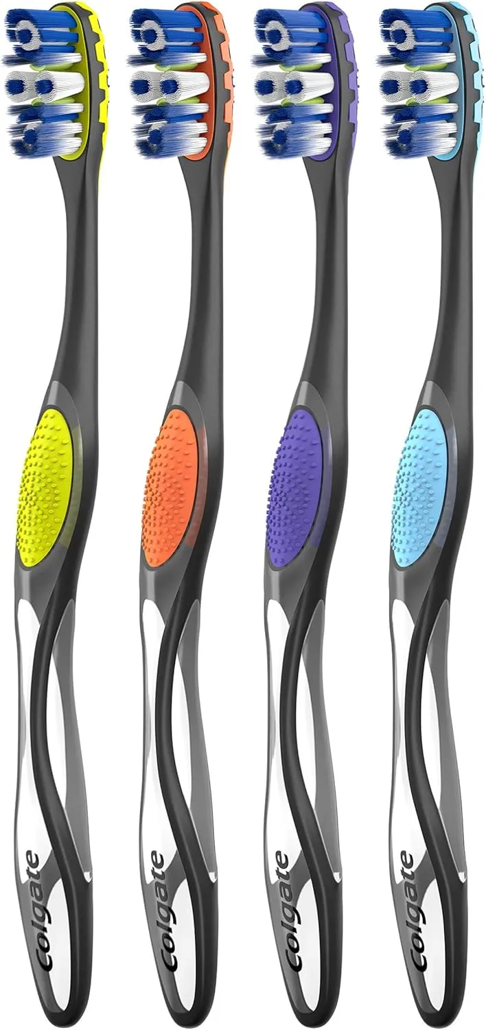Colgate 360 Advanced Floss Tip Toothbrush, Soft Toothbrush for Adults, 4 Pack