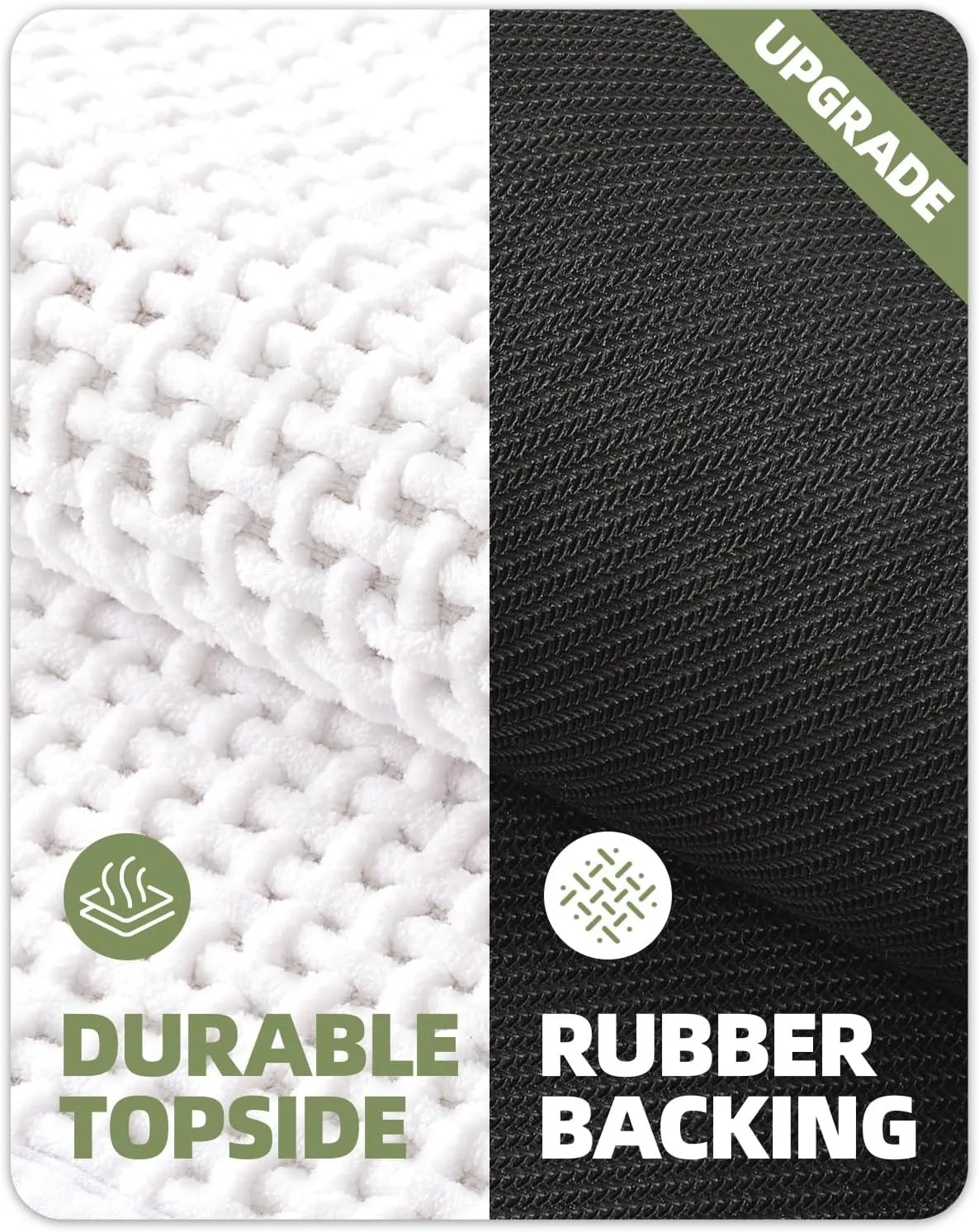 Color&Geometry Chenille Rubber Backed White Bathroom Runner- Non Slip, Absorbent, Quick Dry, Washable- 17"x47" Long Bathroom Rugs Bath Runner