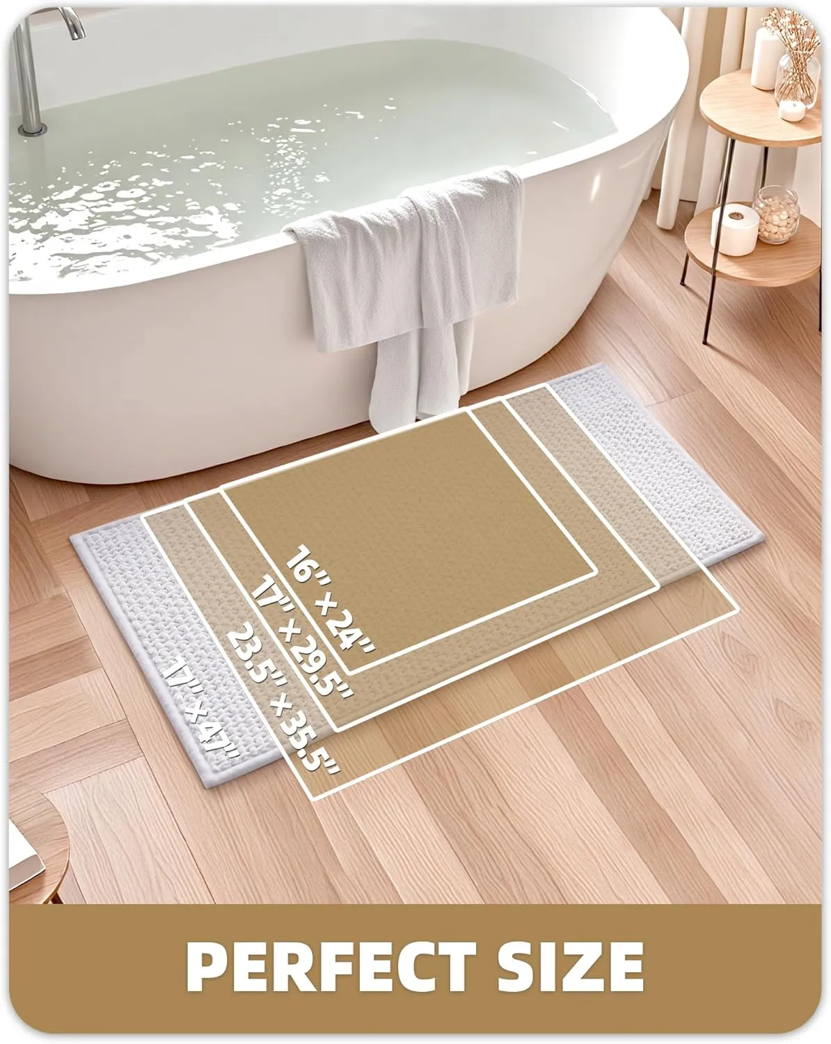 Color&Geometry Chenille Rubber Backed White Bathroom Runner- Non Slip, Absorbent, Quick Dry, Washable- 17"x47" Long Bathroom Rugs Bath Runner