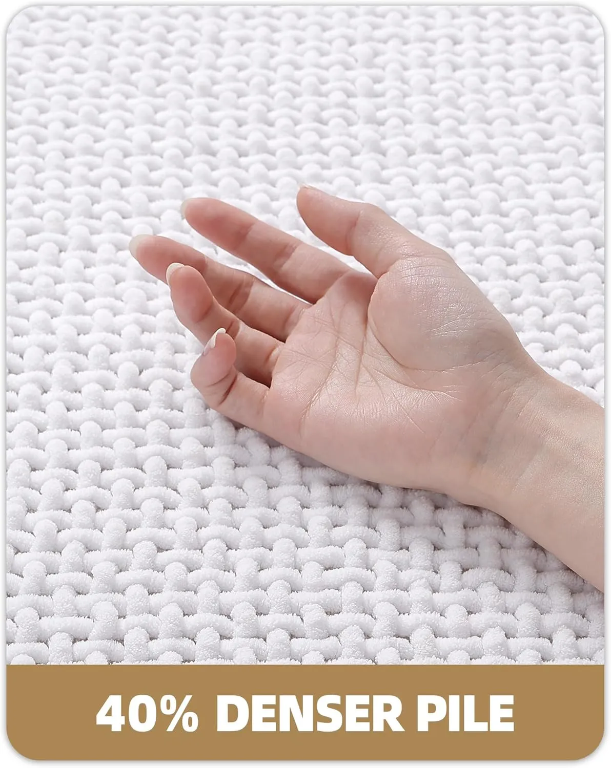 Color&Geometry Chenille Rubber Backed White Bathroom Runner- Non Slip, Absorbent, Quick Dry, Washable- 17"x47" Long Bathroom Rugs Bath Runner
