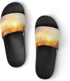 Colorful Flower Field Sunset Slippers Indoor Outdoor Unisex House Slipper Shower Slippers Non-Slip Open Toe Shoes