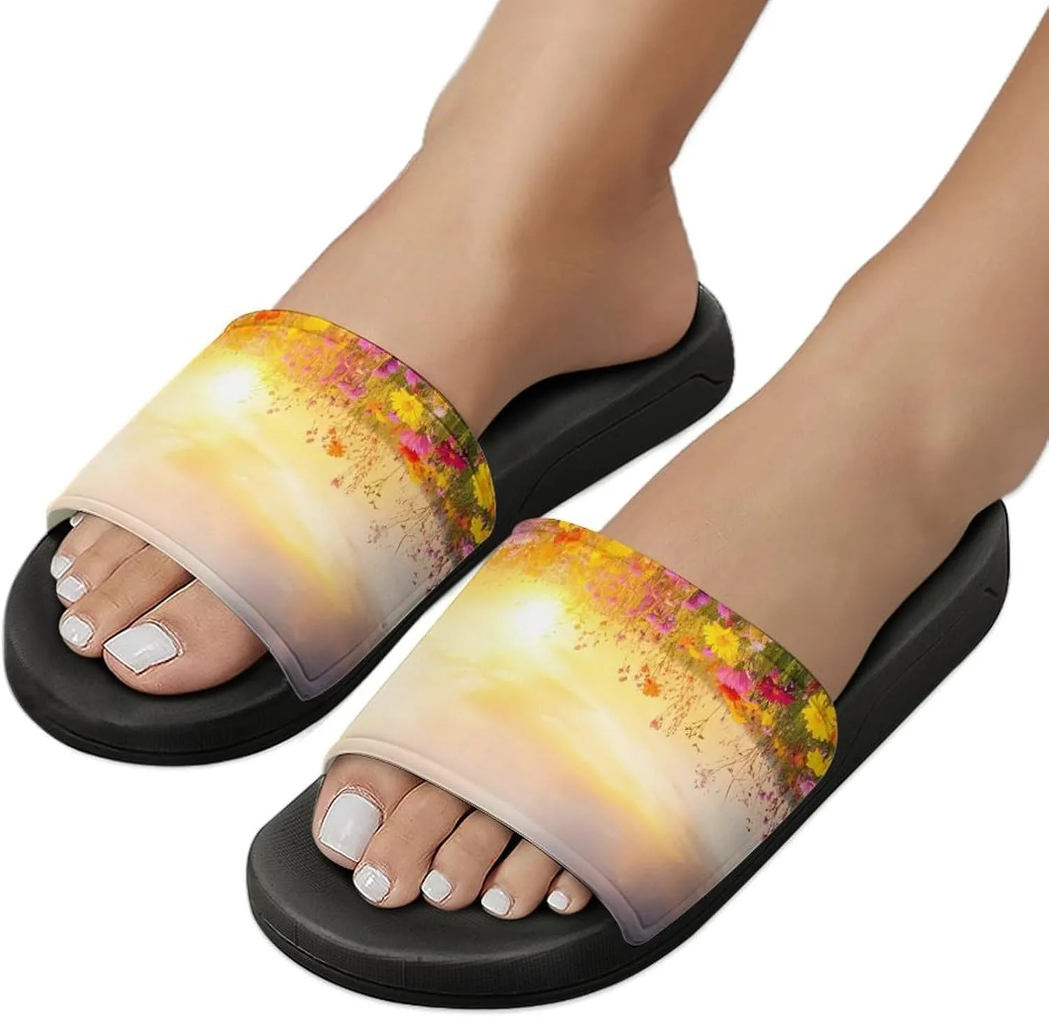 Colorful Flower Field Sunset Slippers Indoor Outdoor Unisex House Slipper Shower Slippers Non-Slip Open Toe Shoes