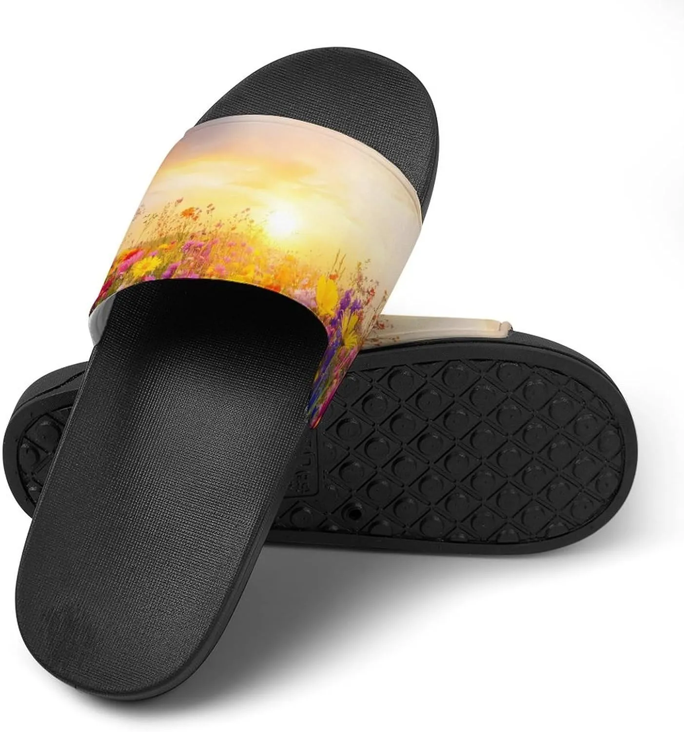 Colorful Flower Field Sunset Slippers Indoor Outdoor Unisex House Slipper Shower Slippers Non-Slip Open Toe Shoes