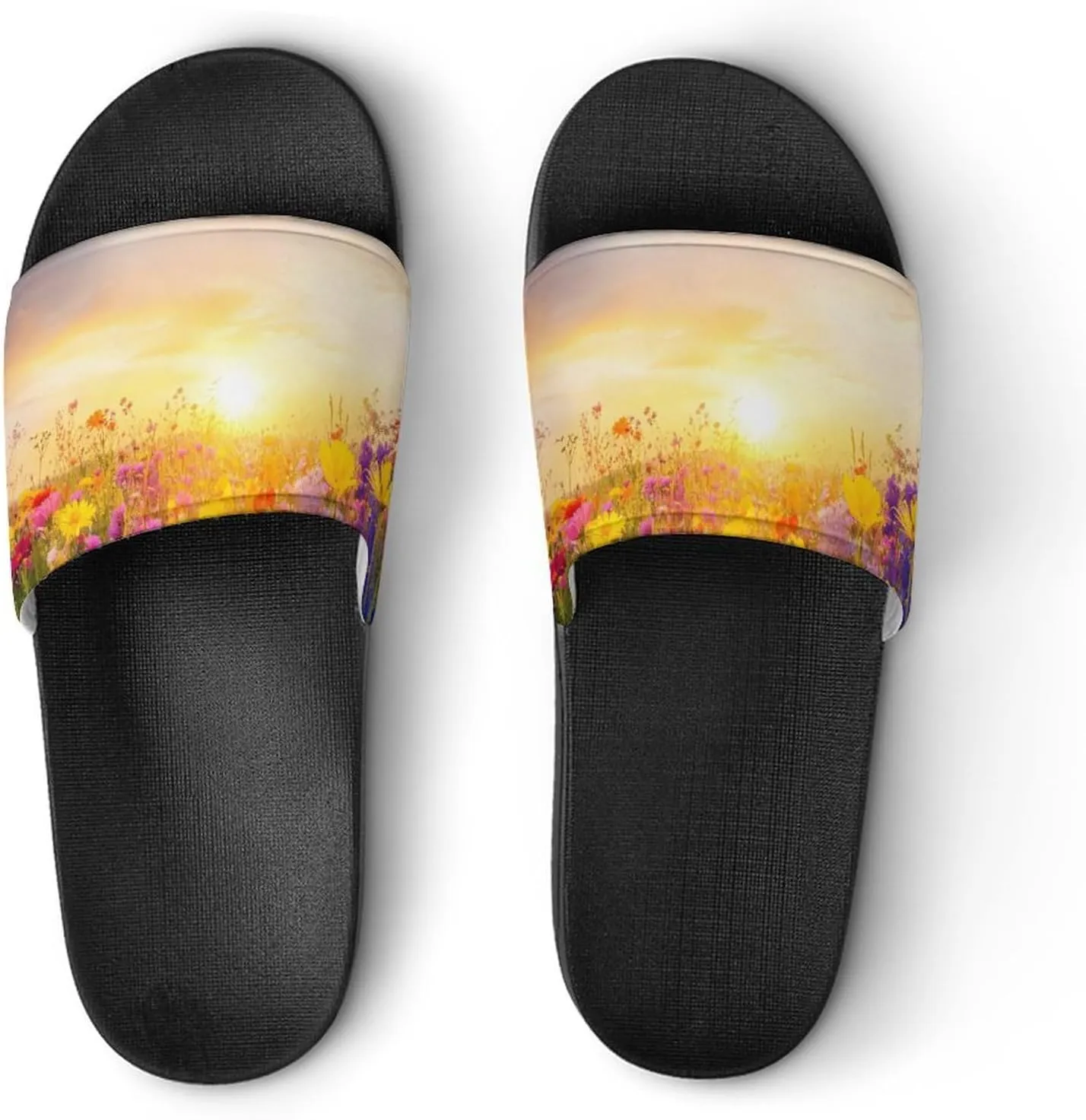 Colorful Flower Field Sunset Slippers Indoor Outdoor Unisex House Slipper Shower Slippers Non-Slip Open Toe Shoes