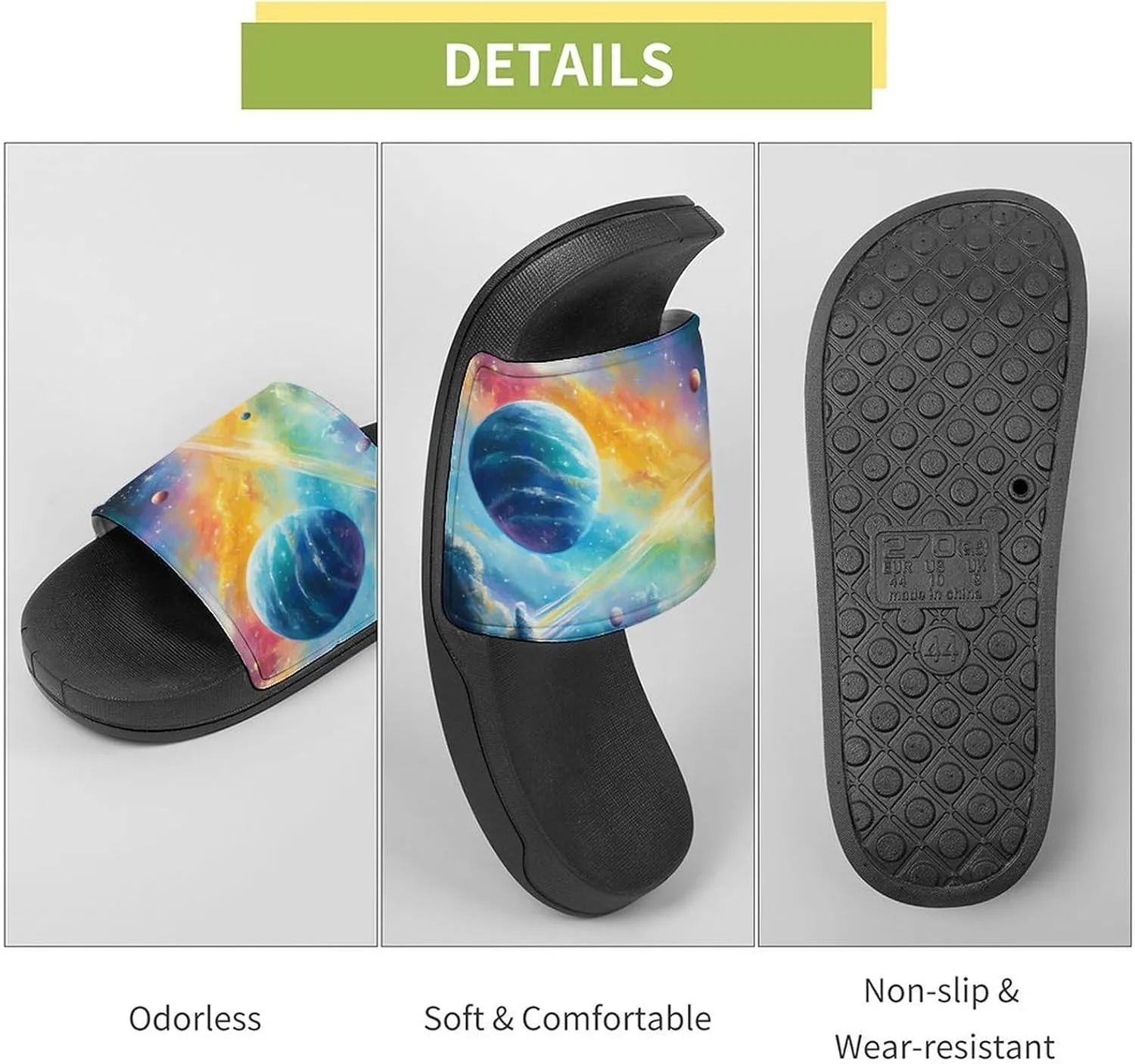 Colorful Galaxy with Planets Slippers Indoor Outdoor Unisex House Slipper Shower Slippers Non-Slip Open Toe Shoes